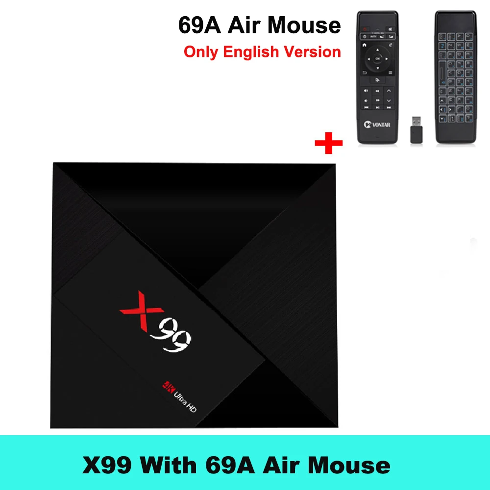 VONTAR X99 4GB 64GB Android TV Box Rockchip RK3399 Support Type-C USB3.0 Streaming Box with Google Play Store Youtube - Цвет: X99  with 69A