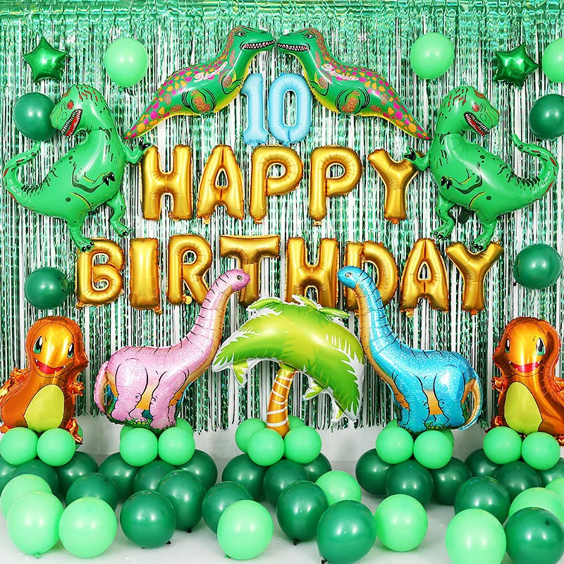 

WEIGAO Dino Birthday Decor Green Dino Foil Balloons Helium Balloon Dinosaur Party Paper Banner Wild One Kids Birthday Supplies