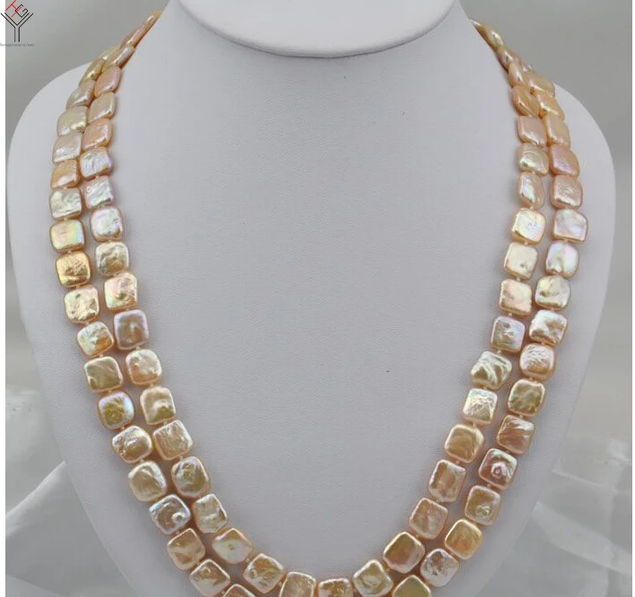 

30'' 80cm Women Jewelry 10x12mm pearl necklace pink pearl square slice pearl handmade real freshwater pearl gift