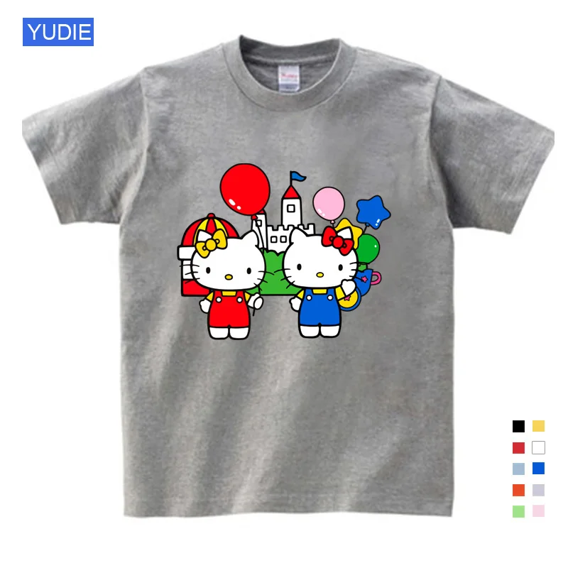 T-shirt1 Летняя Новинка; милая Повседневная Свободная футболка в стиле панк с принтом «hello kitty»; большие размеры; топы для мальчиков и девочек - Цвет: T-shirt1
