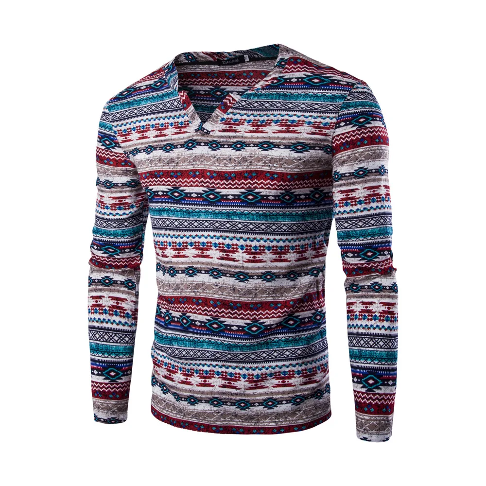Новый модный бренд тренд принт Slim Fit с длинным рукавом Футболка Для мужчин