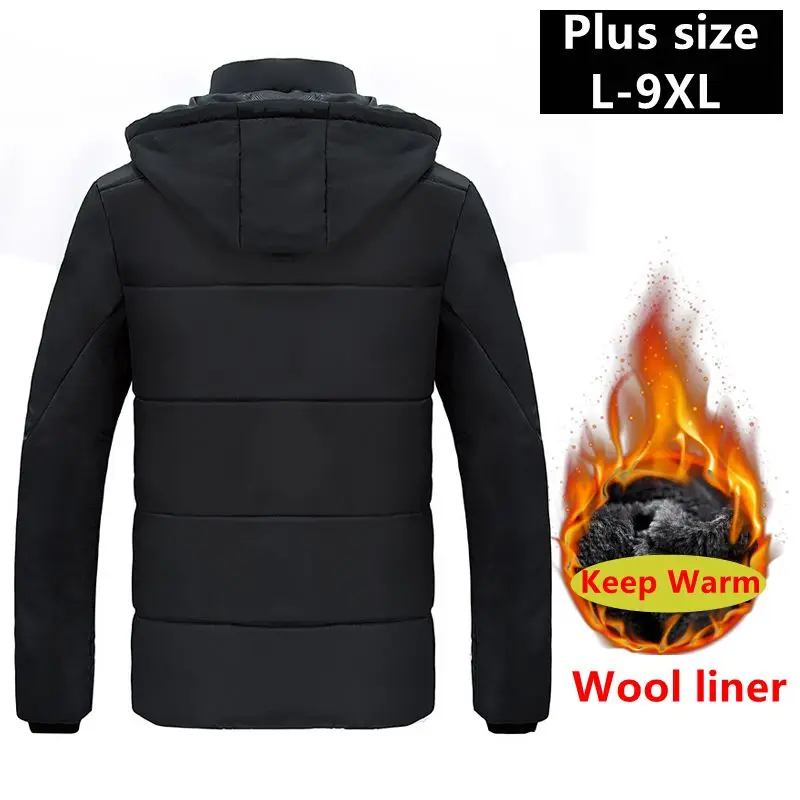 Шерстяная подкладка размера плюс зимние парки 7XL 8XL 9XL Мужская Толстая куртка