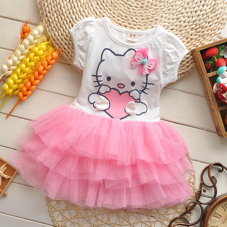 BibiCola/платье hello kitty платье с короткими рукавами для девочек летняя Милая одежда