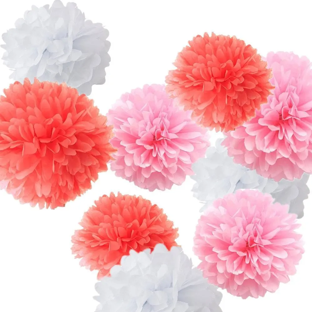 18 шт. смешанные цвета: коралловый розовый белый бумажные помпоны цветок шар для