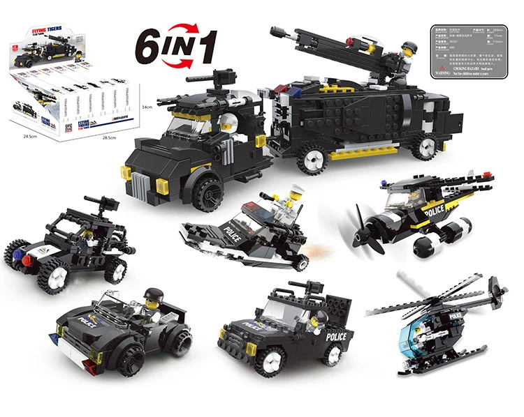 

compatible building blocks toys military police series flying tigers military tanks police cars six in one building blocks toys
