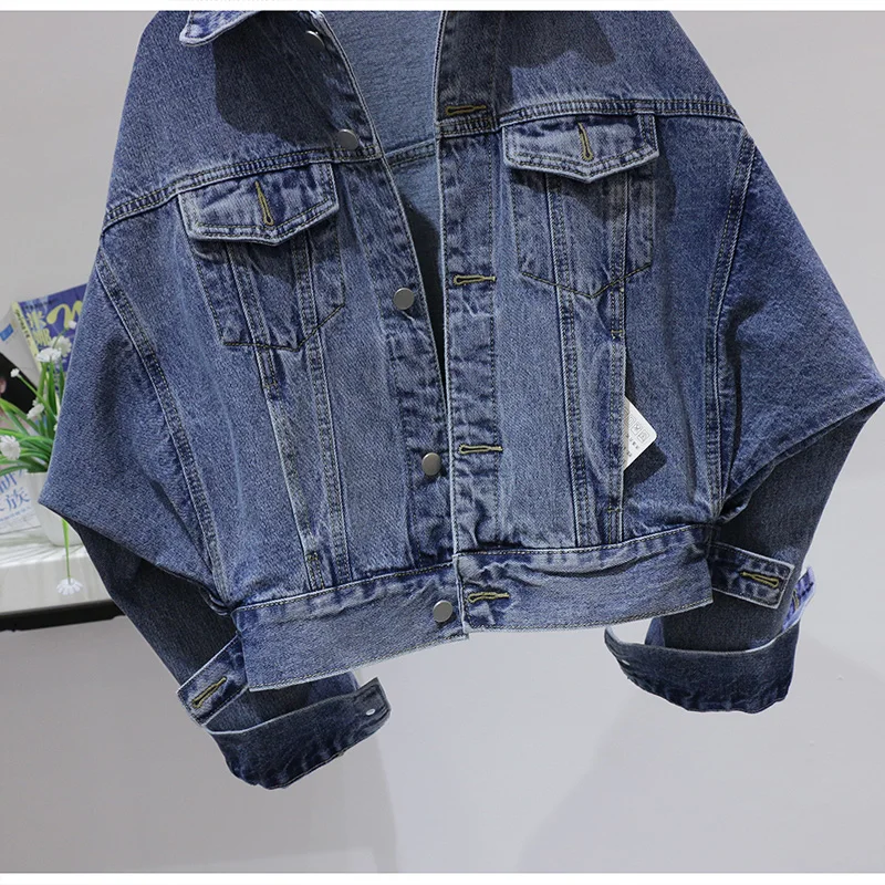 

Fashion batwing sleeve denim jacket women loose fit full sleeve short coat outerwear 2019 autumn winter