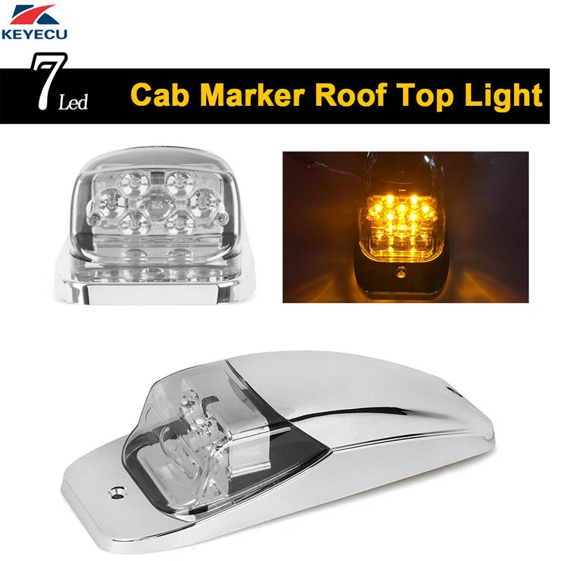 KEYECU 1x 7Led White Lens Amber LED Roof Top Cab Marker Light Chrome for Kenworth Peterbilt Freightliner Mack | Автомобили и