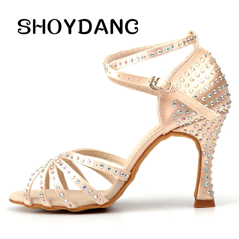 Туфли SHOYDANC женские для латиноамериканских танцев шелковые атласные блестящие с