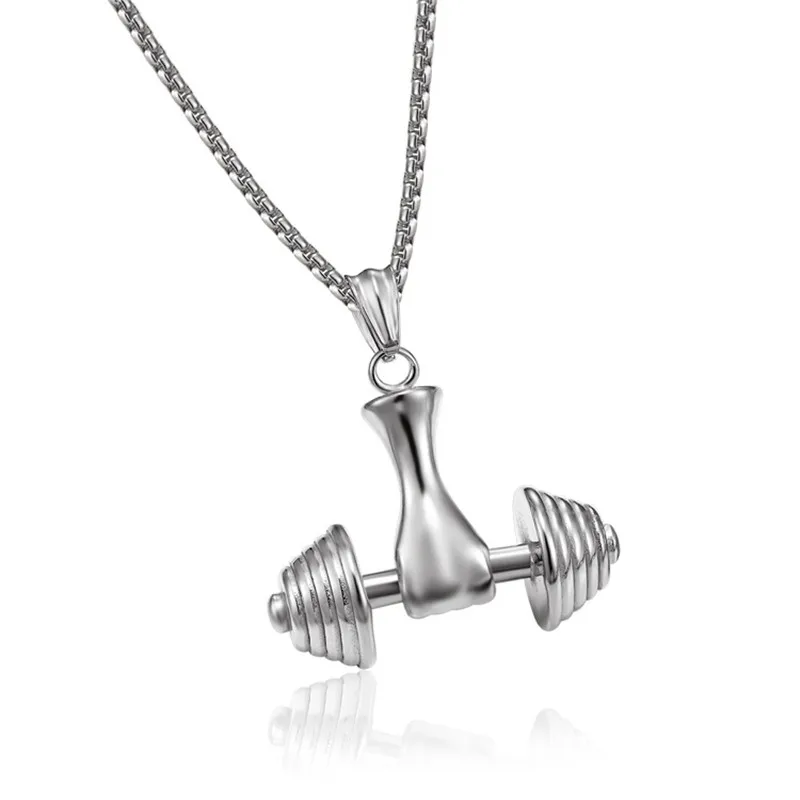 Gym Sport Charm Pendant Necklace Women Men Jewelry Gold Color Fitness Necklaces& Pendants - Окраска металла: Silver
