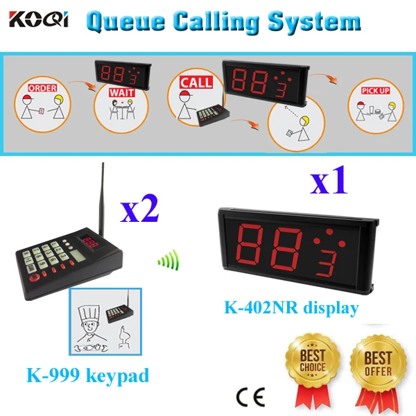 Guest Coaster Pager System Wireless Long Range Queue Call Equipment Including Keypad With Screen(1 display+2 transmitter keypad) |
