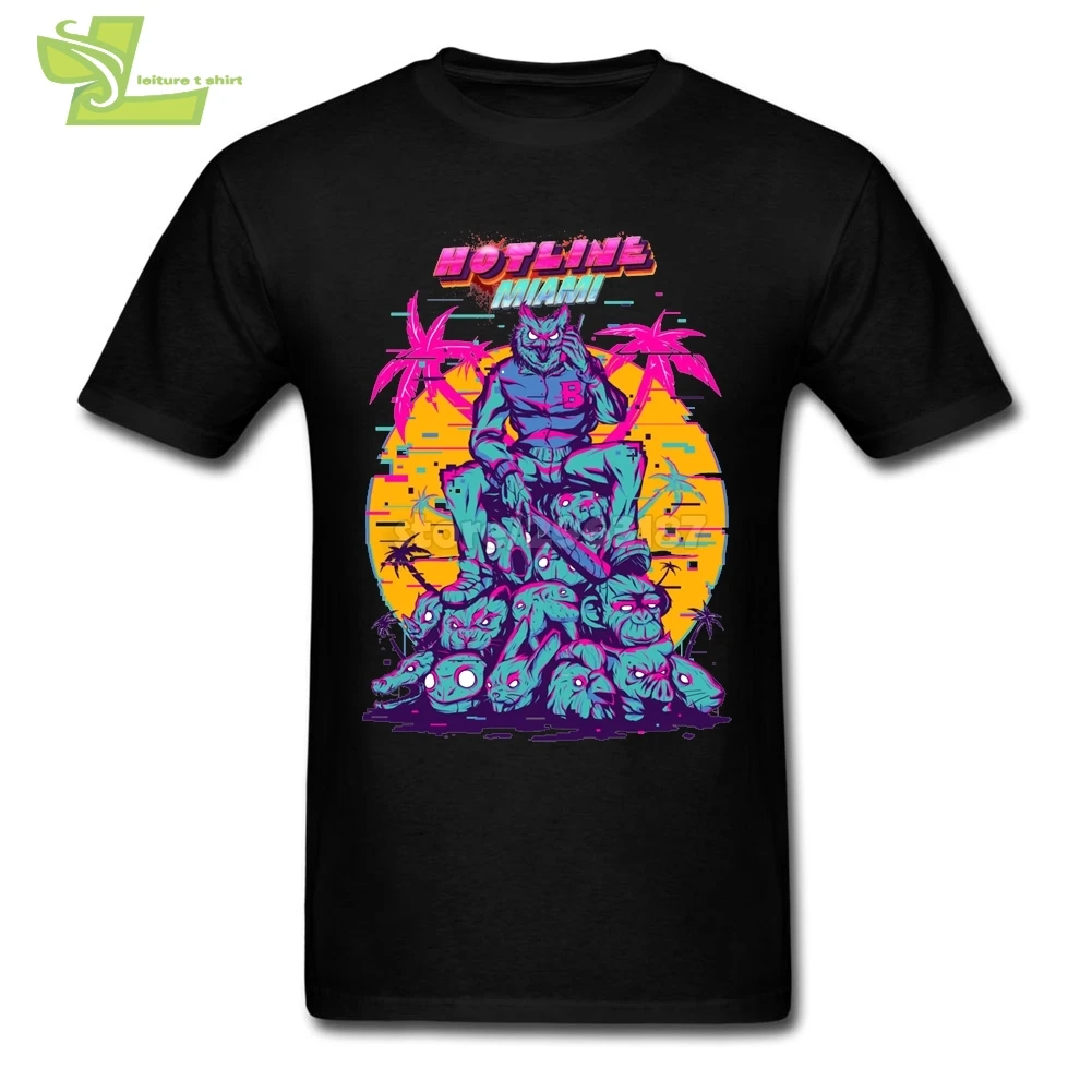 Hotline Miami Vaporwave Humorous T Shirts Man Cotton Short Sleeve Hot Selling Designer | Мужская одежда