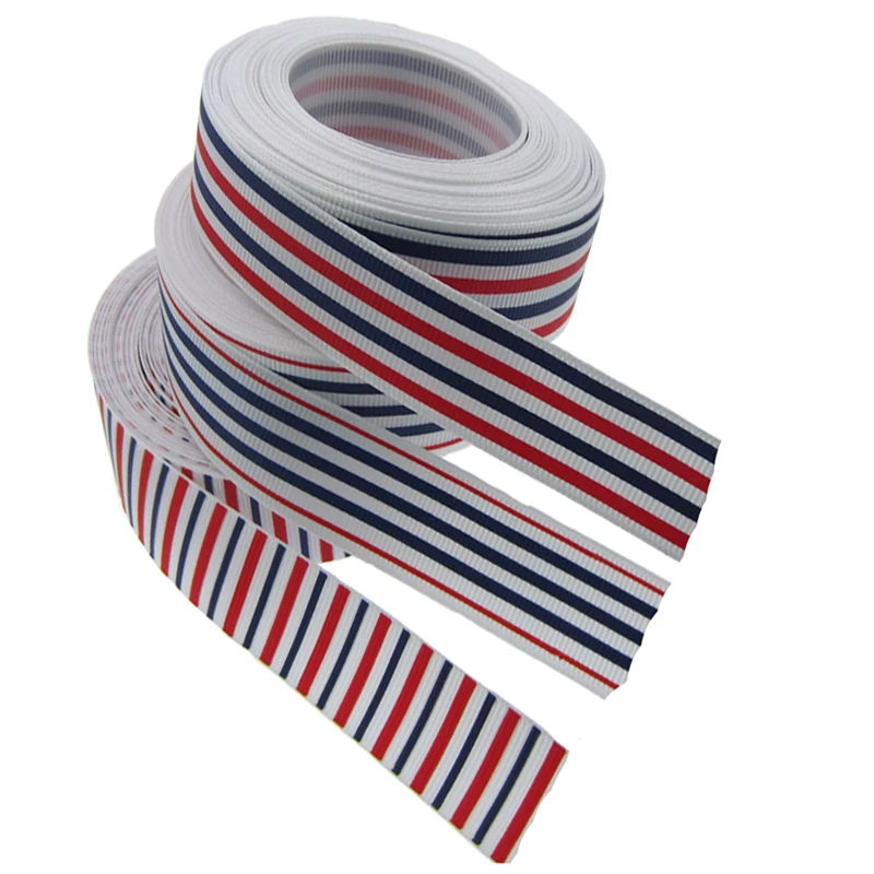 5 ярдов 1 &quotПечатный красный темно синий полоса grosgrain ленты Ремесло Упаковка