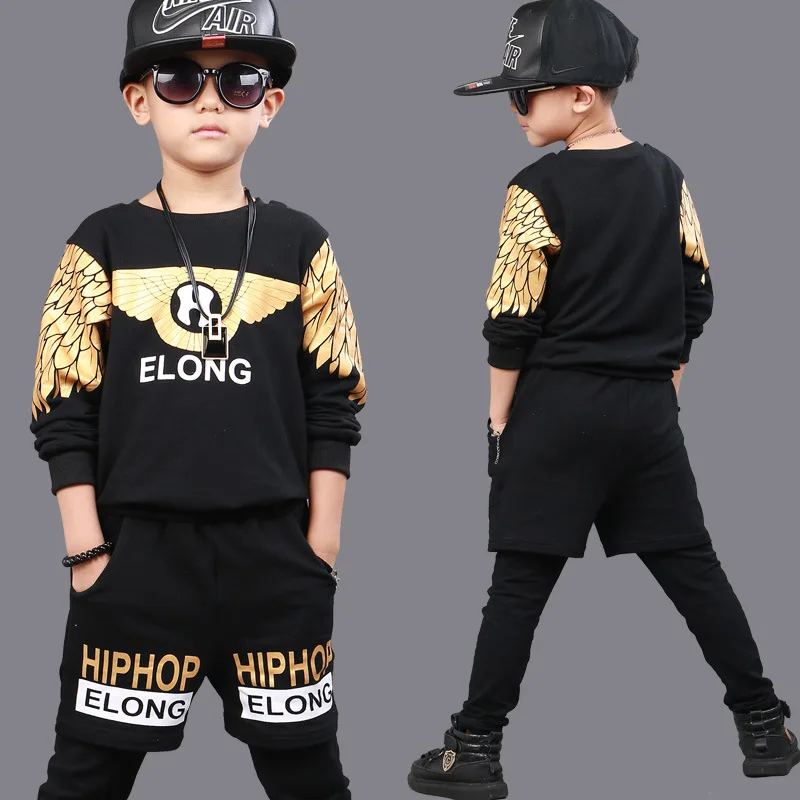 Wing Printed Boys Clothing Unisex Sets 3 Pieces Autumn Fashion Brand Sport Suit Sweatshirts & Harem Pants Hip Hop Kids | Детская