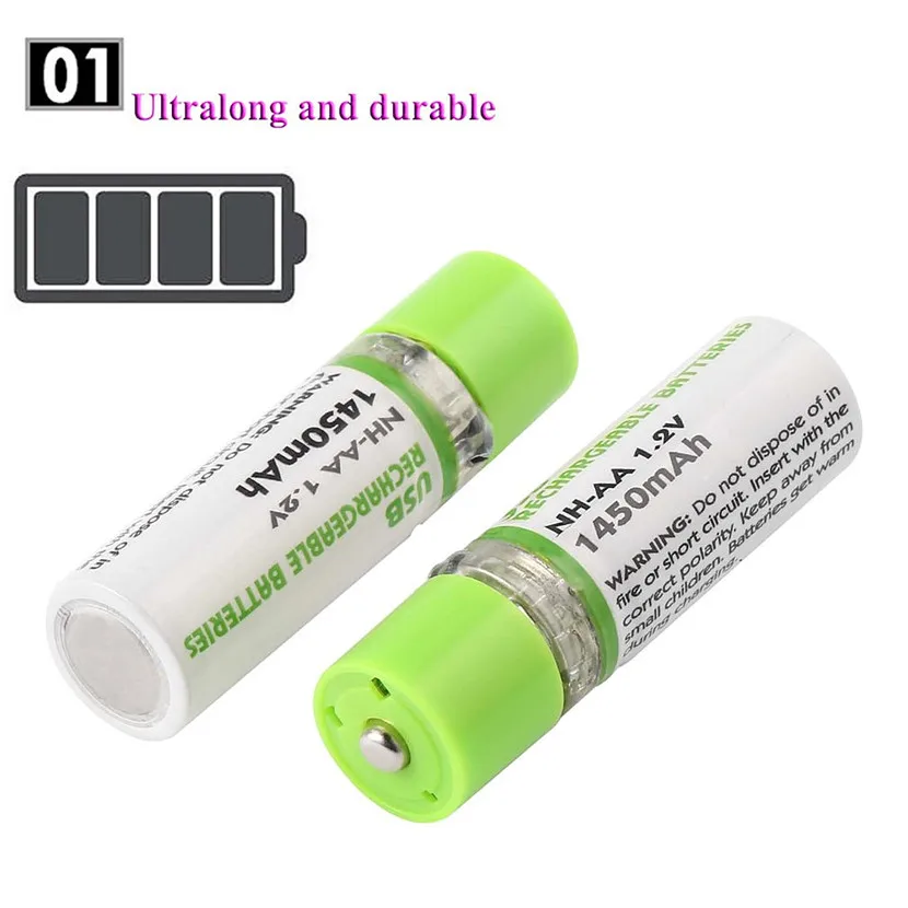 MJKAA 4 шт. AA 1450mAh 1,2 V USB перезаряжаемая батарея Ni-MH аккумулятор для окружающей среды порт зарядки портативный для дистанционного управления