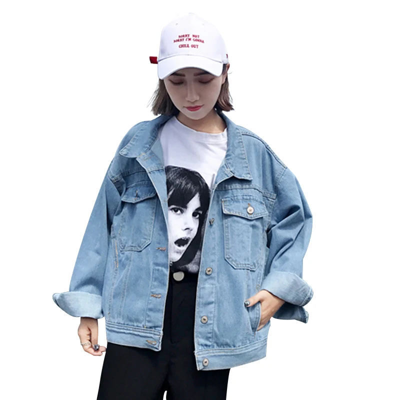 

Women's Cotton Denim Jacket 2019 Spring Autumn Short Loose Denim Jacket Korean Fashion Single-Breasted Denim Jacket Student Tide