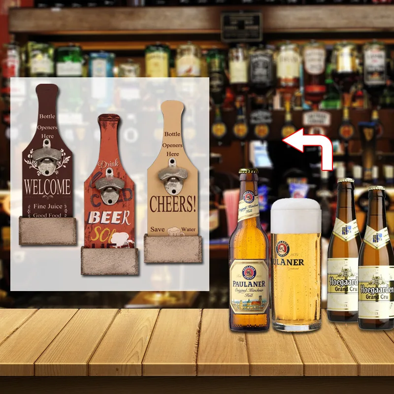 

Деревянная открывалка для пива в американском ретро-стиле, креативный штопор для рукоделия, кофейни, бара, Встроенный Настенный декор, Маленькая подвеска