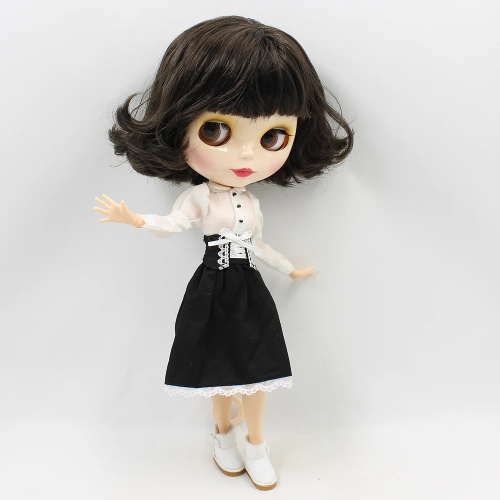 Кукла Blyth с белой кожей 1/6 черные короткие волосы голова Bobo шарнирное тело