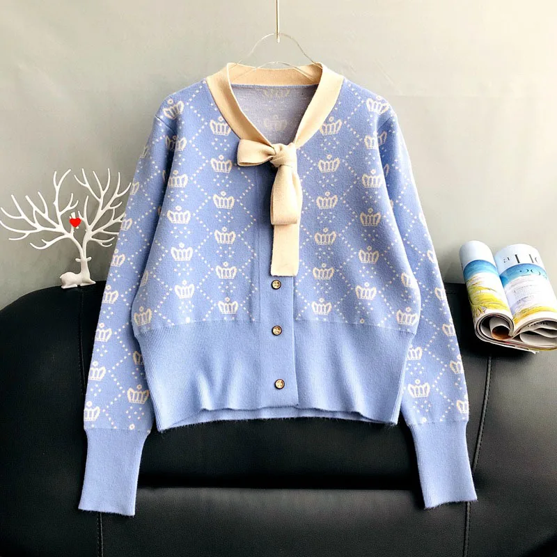 Werynica кардиган кофта женская кофты одежда женская осень хлопковый кашемир мягкий Бант для женщин кардиган вязаный лонгслив женский вязаное пальто теплый - Цвет: blue