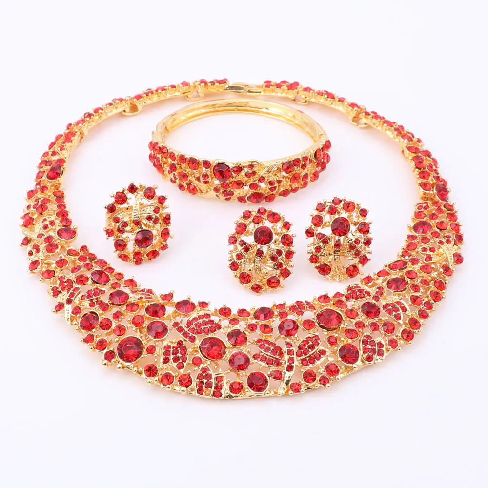 

African Beads Collares Jewelry Sets For Women New Accessories Wedding Bridal Statement Crystal Necklace Earrings Ring Bangle Set