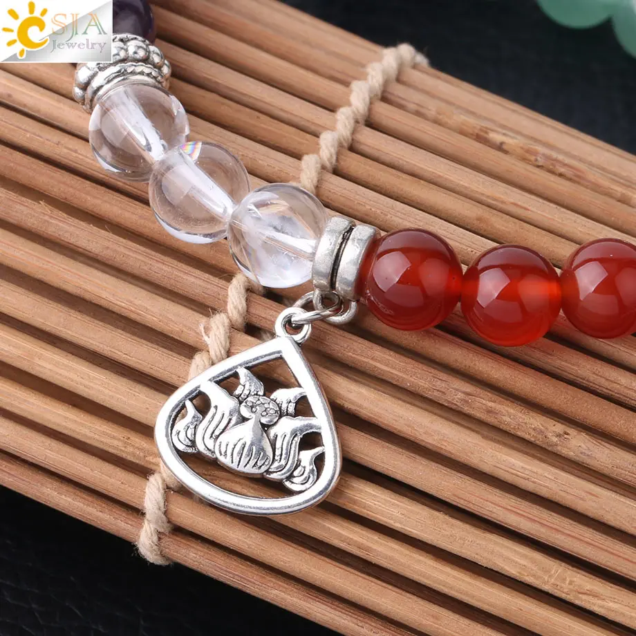 CSJA 7 Чакра Лотос шармы браслет природный камень Йога OM 3D Подвески медитация
