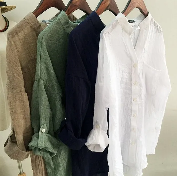 Женская блузка из хлопка и льна Повседневная Свободная рубашка с рукавом три