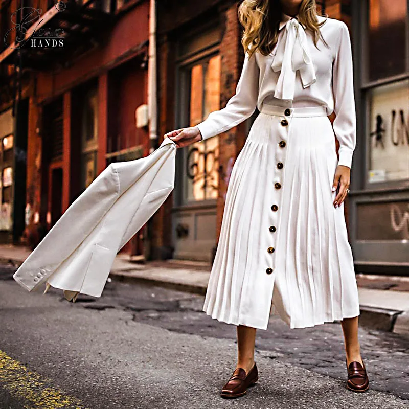 Женская офисная юбка золотистого цвета однотонная белая Повседневная хлопковая