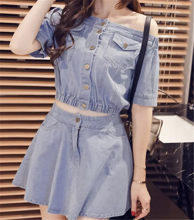 2021 Summer New Arrival Cotton Short Single Breasted Button Pockets Women Suit Skirt Fashion Denim Jacket + Two Suits |