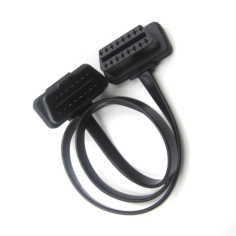 Плоский тонкий как лапша OBDII OBD2 16Pin ELM327 мужчина к женскому локоть расширение OBD 2