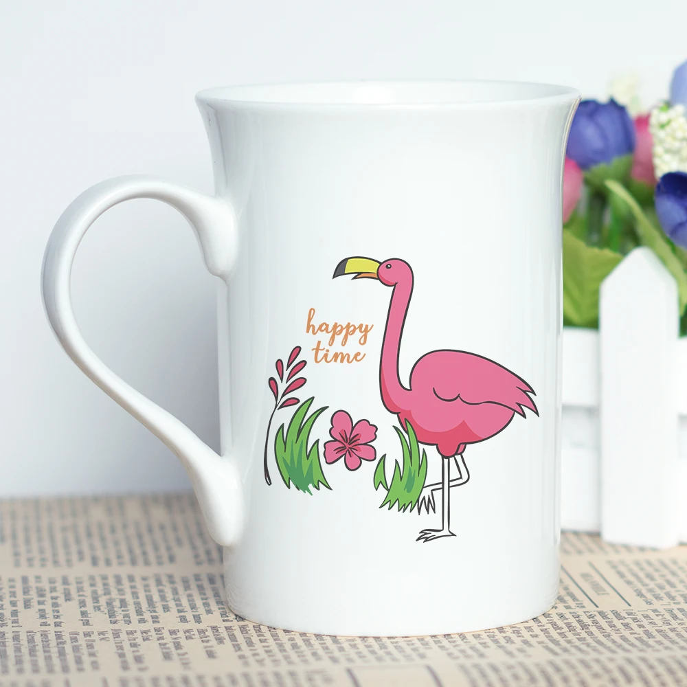 Happy Time Flamingo Gift Milk Cup Stylish Ceramic Coffee Mug Classic Photo Printed 330ml | Дом и сад