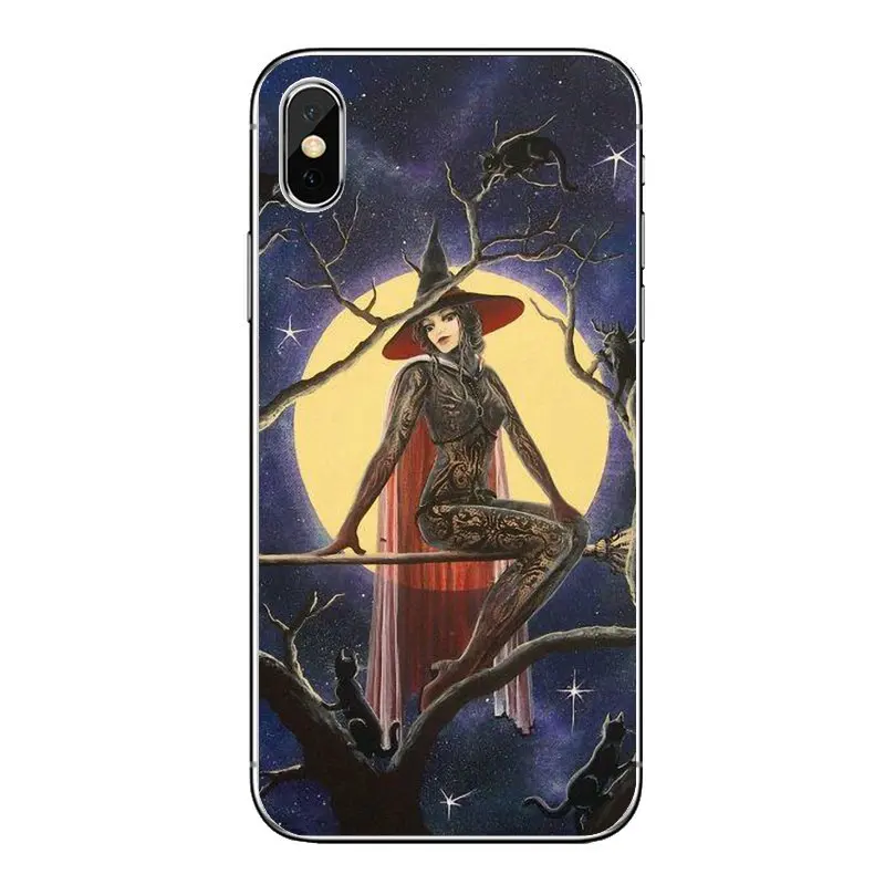 Silicone Cover Bag Halloween Witch Flying Broom Over Moon Art For Samsung Galaxy A5 A6 A7 A8 A9 J4 J5 J7 J8 2017 2018 Plus Prime |