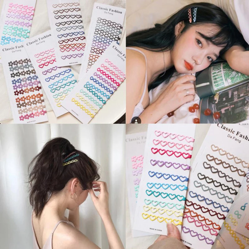 

Fashion Women Hair Accessories Ins Hot Sell Retro Heart Bow Hollow Hairpins Geometric Barrette Candy-color Metal Paint Hair Clip