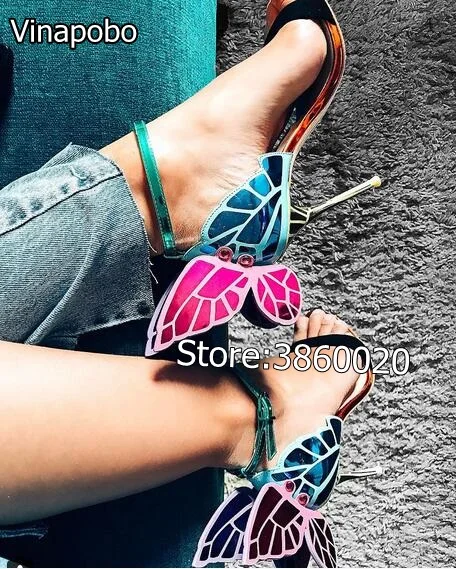Женские сандалии на высоком каблуке с бабочками красивые туфли крыльями для