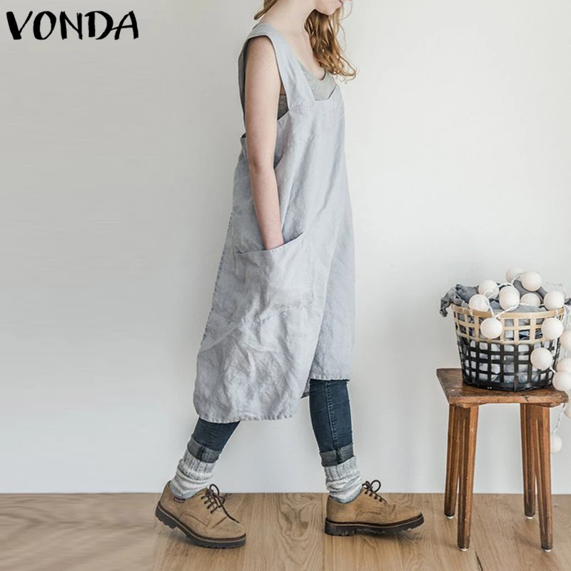 VONDA женское платье 2018 летняя хлопковая Vestidos фартук Повседневное свободные