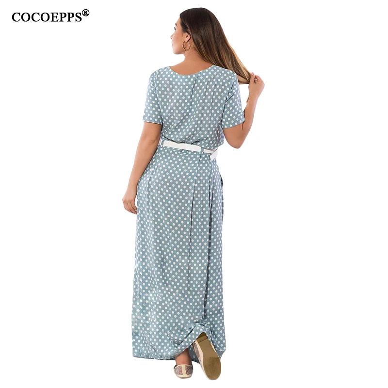 Женское длинное платье в горошек с поясом большого размера|plus size vestido|vestidos pluswomen