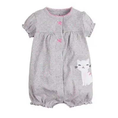 grey cat Одежда для маленьких девочек, детский летний комбинезон, хлопковый комбинезон с короткими рукавами для девочек, одежда для малышей, комбинезоны для новорожденных - Цвет: grey cat