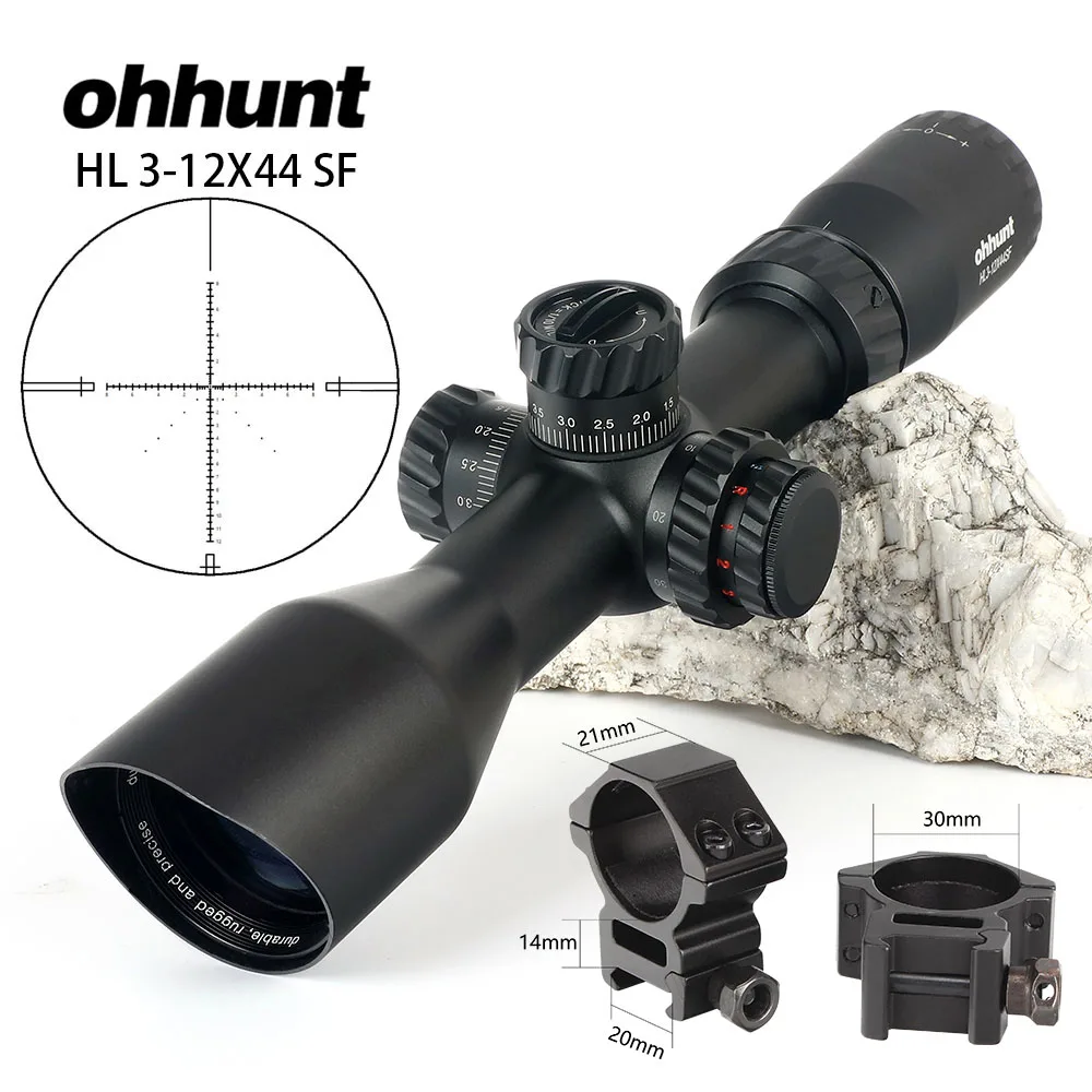 30mm-Picatinny-SZK Ohhunt HL 3-12X44 SF тактический оптический прицел стеклянный гравированный охотничий прицел RGB llluminate Боковая регулировка параллакса прицел - Цвет: 30mm-Picatinny-SZK