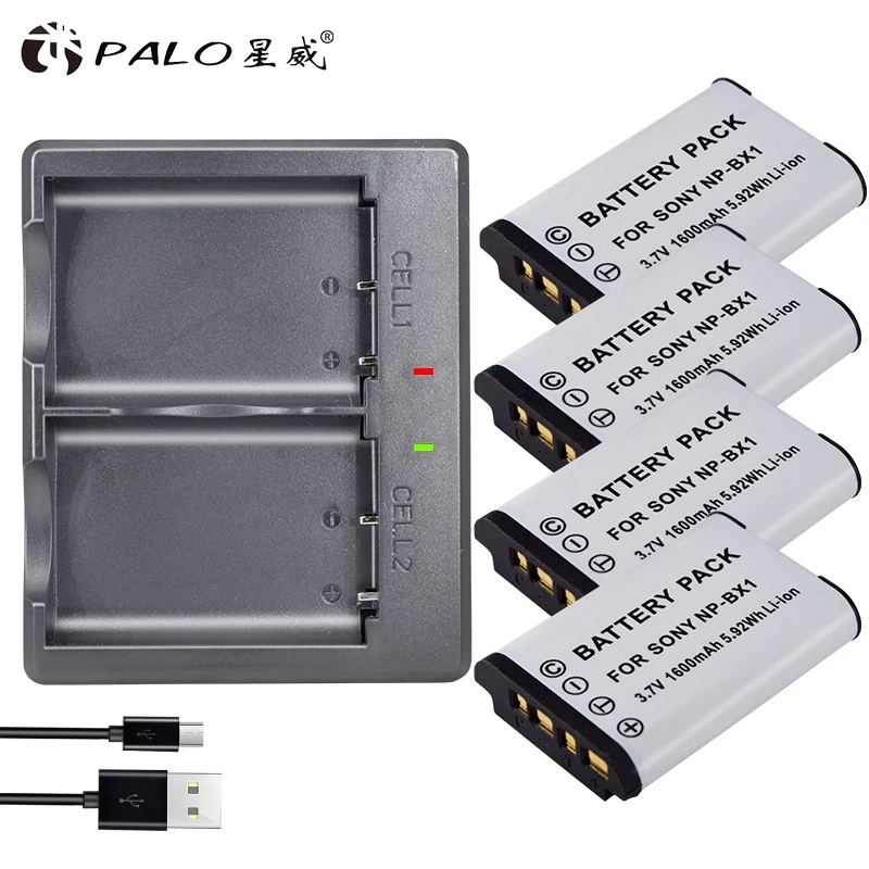 

PALO 4Pcs NP-BX1 battery Pack NP BX1 NPBX1+Dual bateria charger For Sony NP-BX1 HDR-AS200v AS15 AS100V DSC-RX100 X1000V WX350