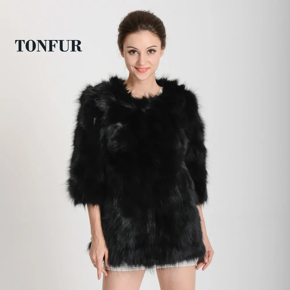 Низкий! Пальто из натурального меха енота Женская куртка лисы женская меховая