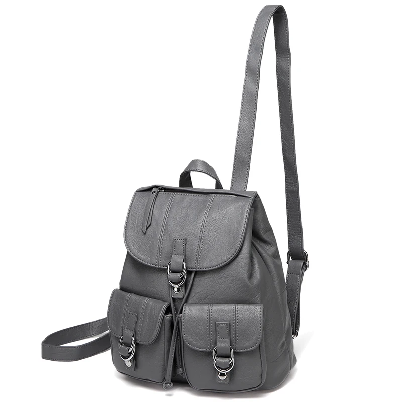 Mini-gray VASCHY мини кожаный рюкзак для женщин повседневный мягкий женский рюкзак кошелек Роскошный рюкзак для девочек рюкзак на шнурке - Цвет: Mini-gray