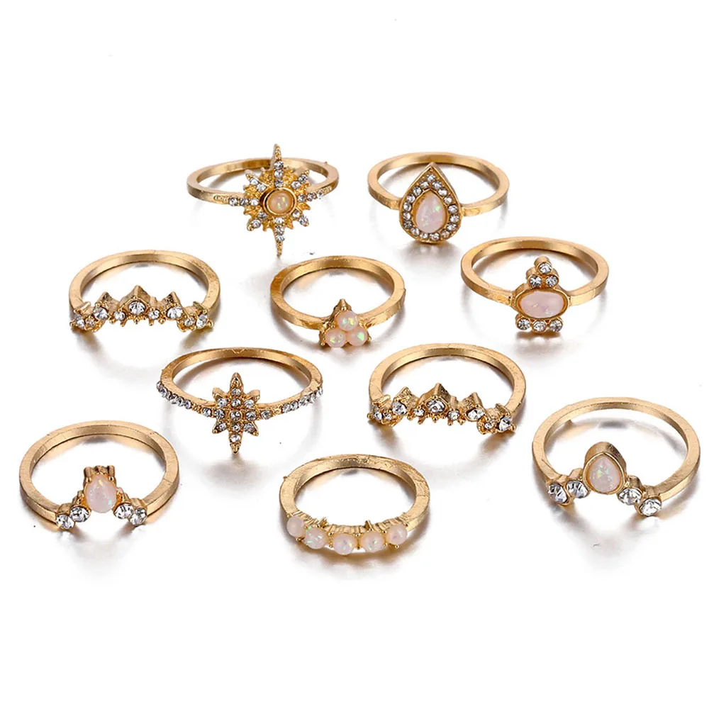 12 шт./компл. богемное Винтажное кольцо в виде короны капли воды звезды
