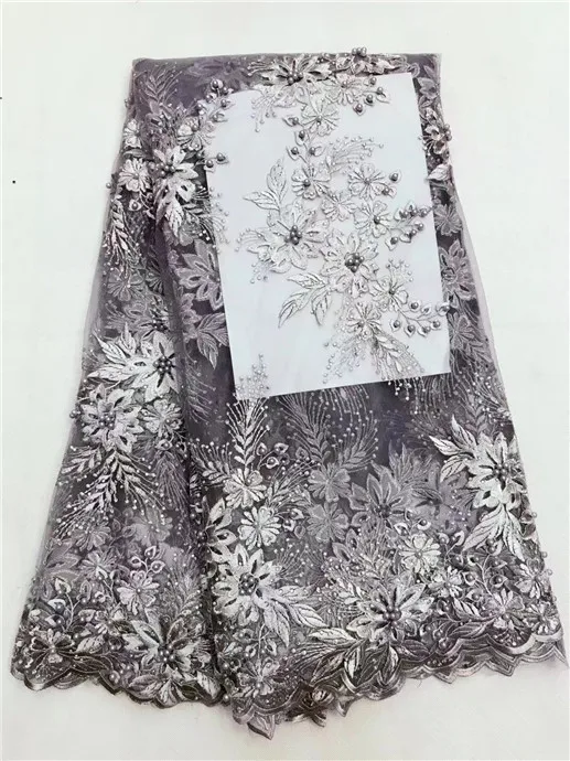 African French Lace Fabric 3d flower High Quality Tulle For Wedding Beaded In gray color | Дом и сад