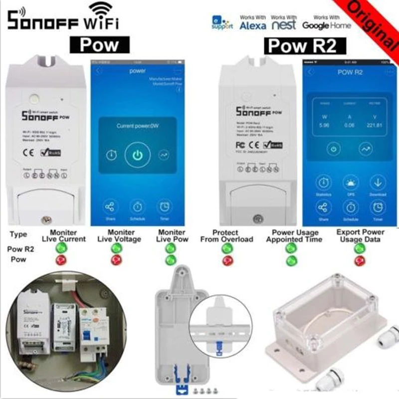 Умный выключатель Sonoff Pow R2 базовый с Wi Fi работает Alexa Google Home|Модули для умного дома|