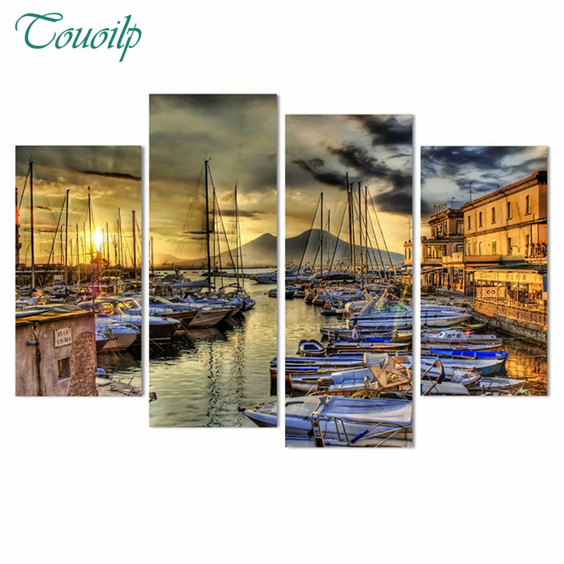 4 шт. Неаполе Италия причал лодки 5d картина с вышивкой из бриллиантов набор для