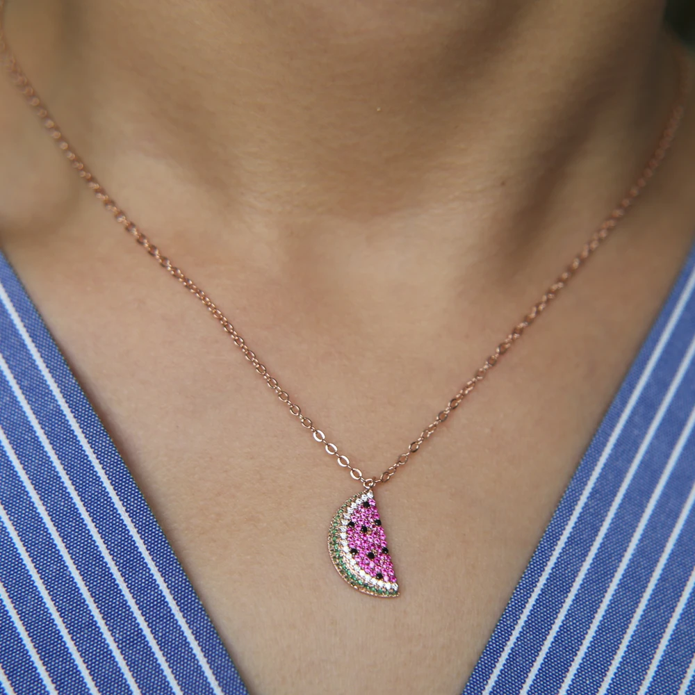 Кулон в виде вкусных фруктов розового золота с фианитом | Украшения и аксессуары