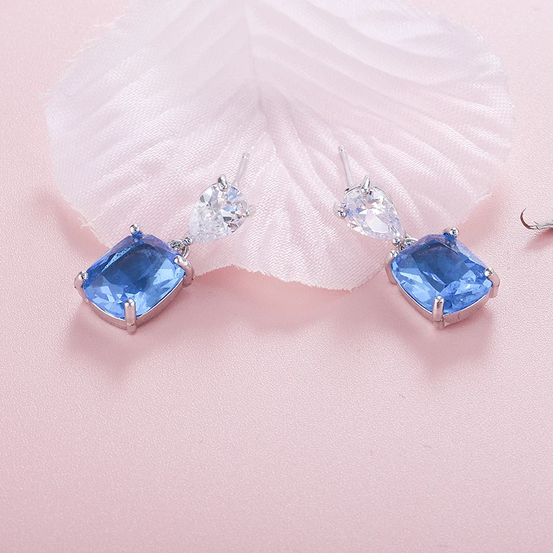YANMEI 3 Colours CZ Simple Square Stud Earrings For Ladies Crystal Water Drop Shape Earring Wedding Fashion Gifts YME7559Y | Украшения и