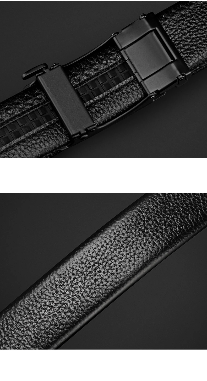 BISON DENIM Genuine Leather Men Belt Luxury Black Strap Automatic Buckle Belt for Male Original Natural Cowskin Belts N71482
