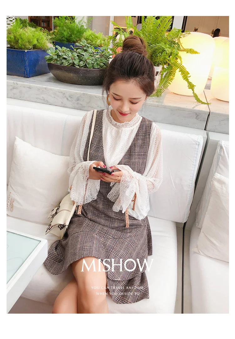 Mishow Женская элегантная кружевная блузка с рукавом-фонариком MX18A4728