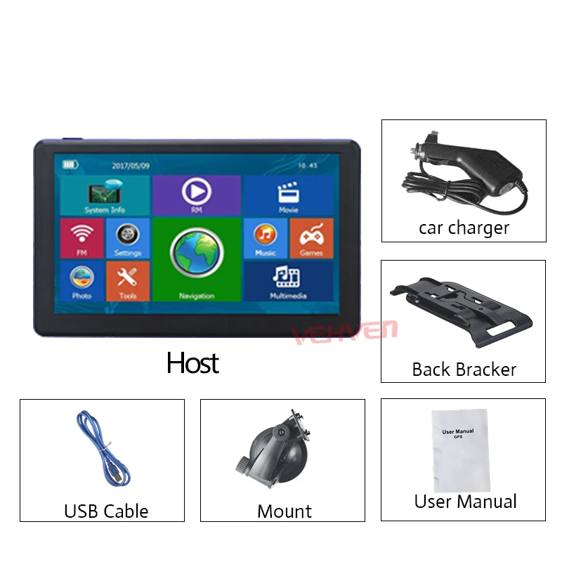 Vehven 7 дюймов gps-навигация 256 МБ 8 ГБ Встроенный Bluetooth и AVIN FM с емкостный Экран
