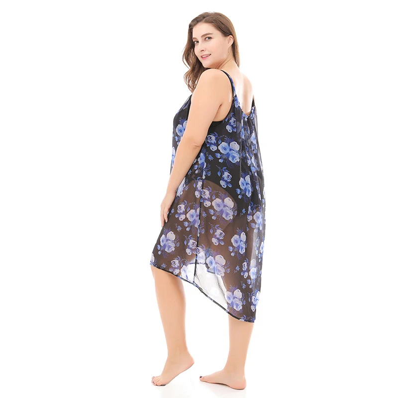 Ryeon Plus Size Sundress Summer Beach Bikini Cover Chiffon Floral Print Sexy Spaghetti Strap Elegant Party Women Dress 3xl Женская
