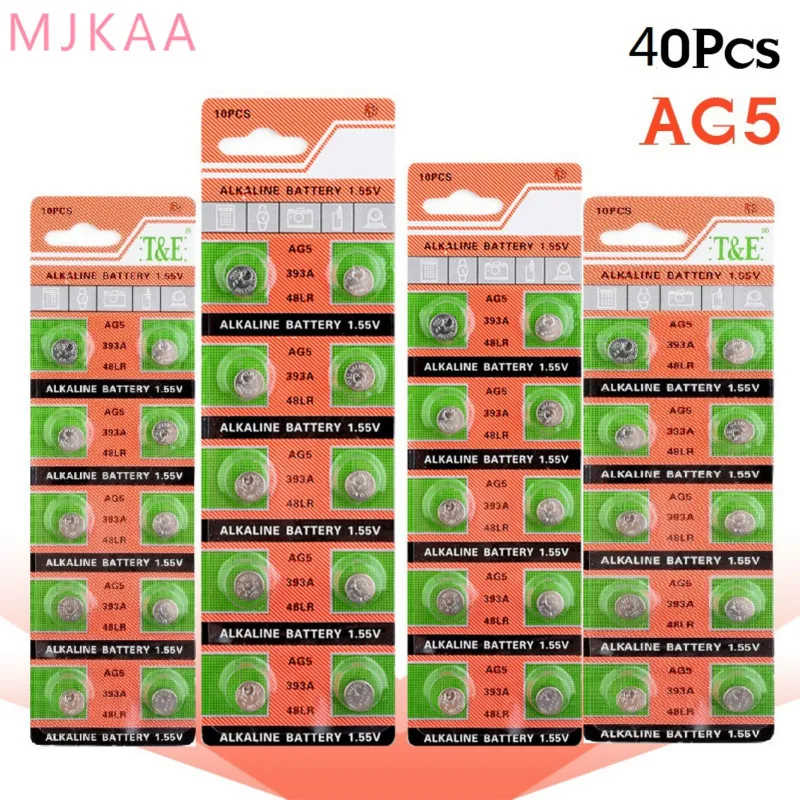 

40pcs/pack wholesale AG5 LR754 393 Button Batteries SR754 193 Alkaline Battery 1.55V 393A 48LR G5A For Watch Toys Remote